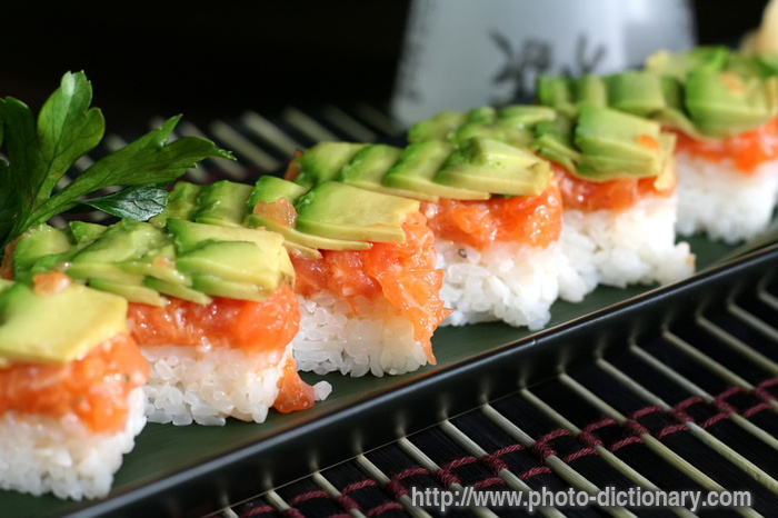 salmon tartar sushi - photo/picture definition - salmon tartar sushi word and phrase image