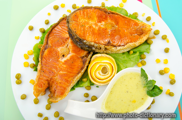 Salmon steaks - photo/picture definition - Salmon steaks word and phrase image