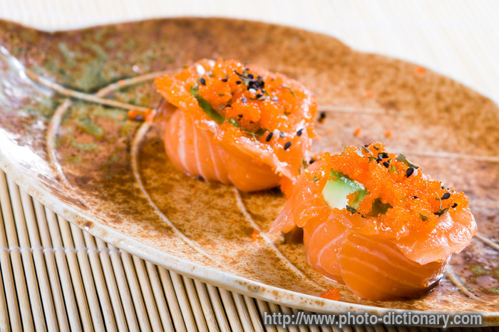 salmon sushi - photo/picture definition - salmon sushi word and phrase image
