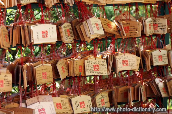 Japanese wishing tablets - photo/picture definition - Japanese wishing tablets word and phrase image